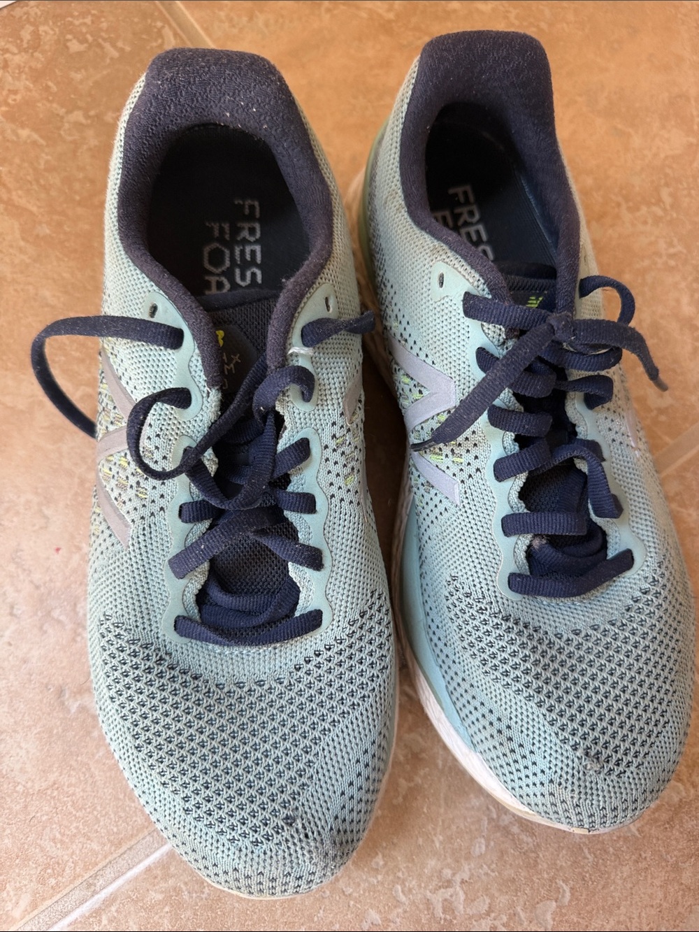 New Balance Light Aqua Knit Running Sneakers with Navy Accents